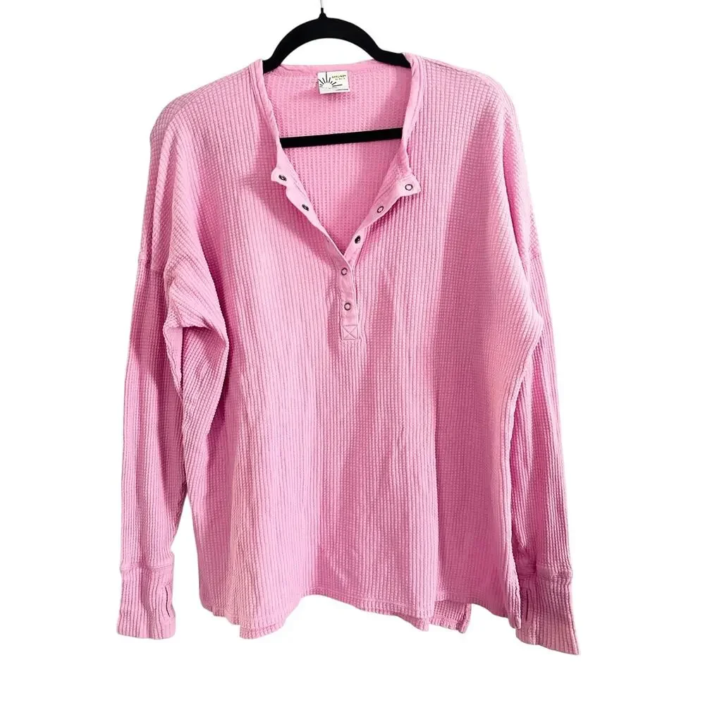 Offline by AERIE Bubblegum Pink Waffle Thermal Henley Thumbholes Oversized Sz M - Picture 3 of 7